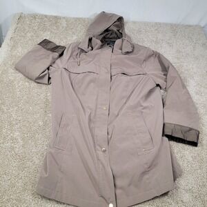 St Johns Bay Men's Taupe Hooded Rain Jacket with Contrast Trim Size 2XL